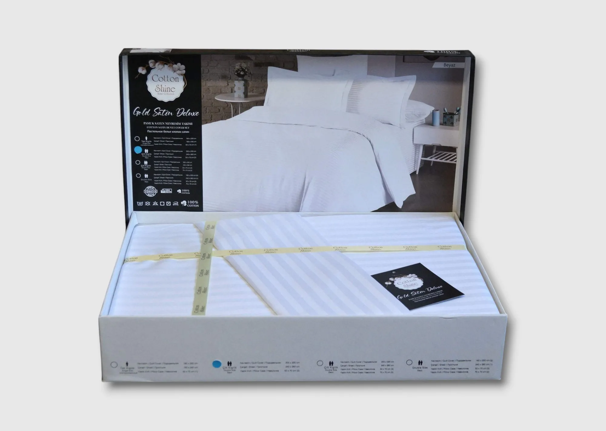 Постільна білизна Stripe Satin 200 × 220 см (євро) Beyaz від Cotton Shine - Зображення 3