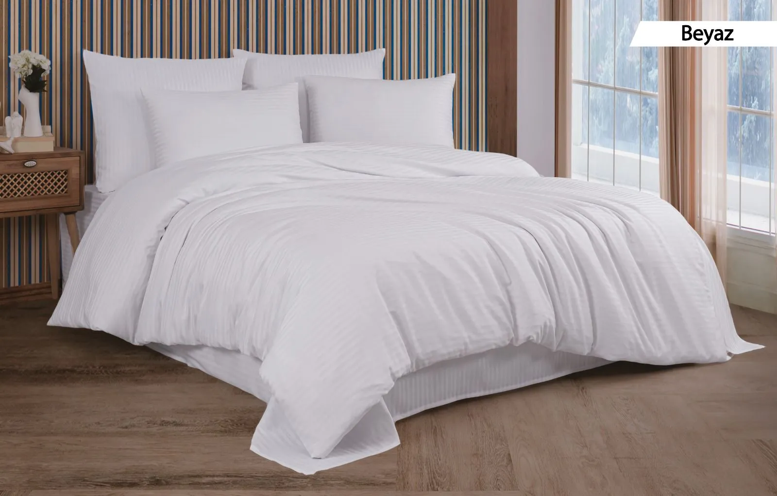 Постільна білизна Stripe Satin 200 × 220 см (євро) Beyaz від Cotton Shine