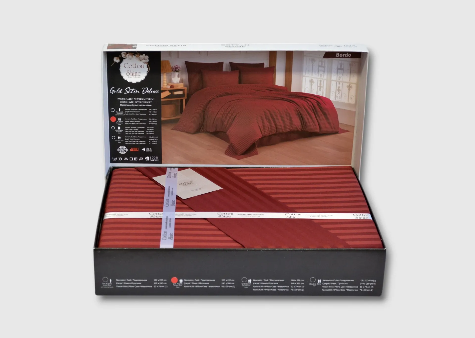 Постільна білизна Stripe Satin 200 × 220 см (євро) Bordo від Cotton Shine - Зображення 3