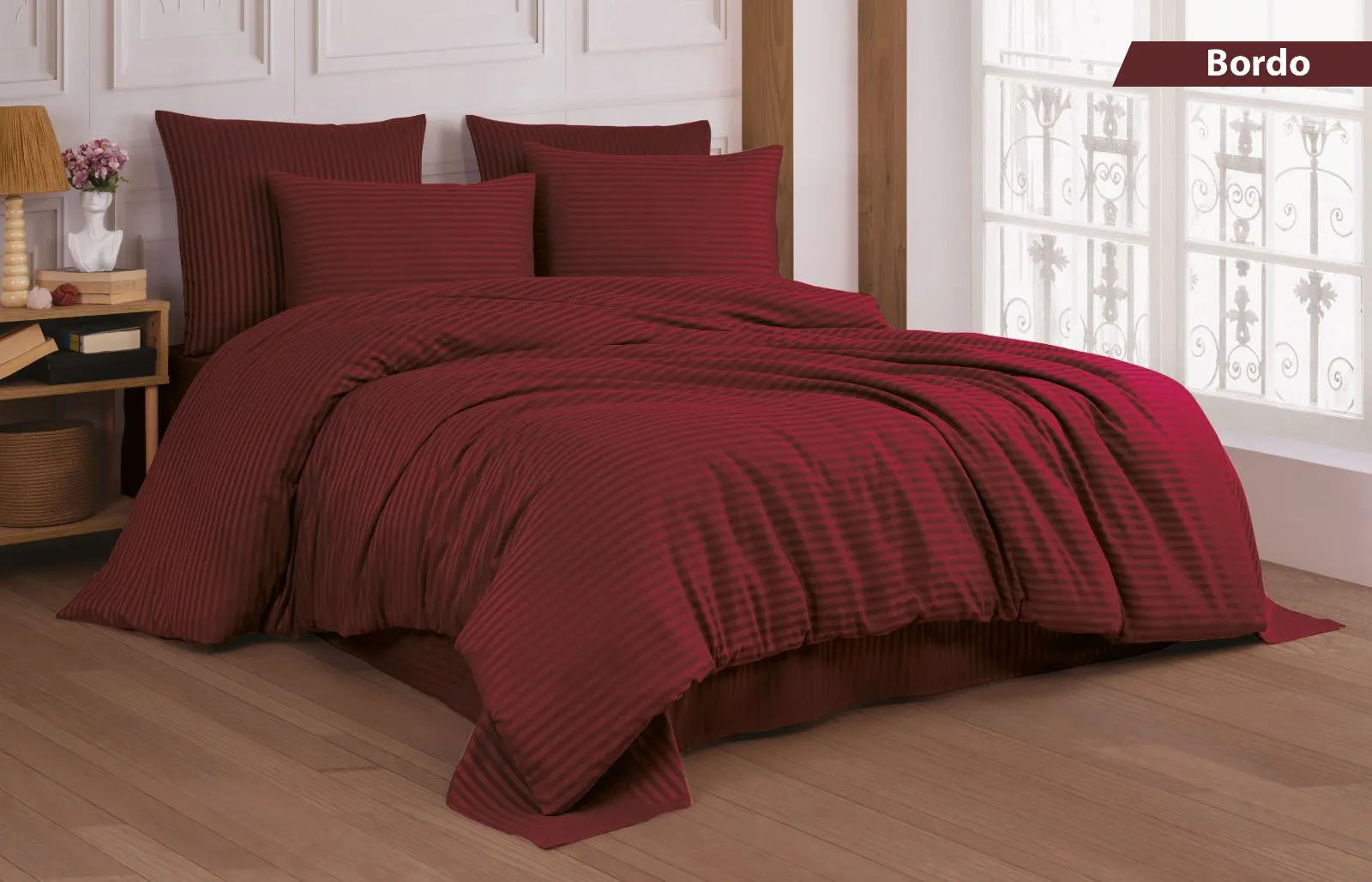 Постільна білизна Stripe Satin 200 × 220 см (євро) Bordo від Cotton Shine