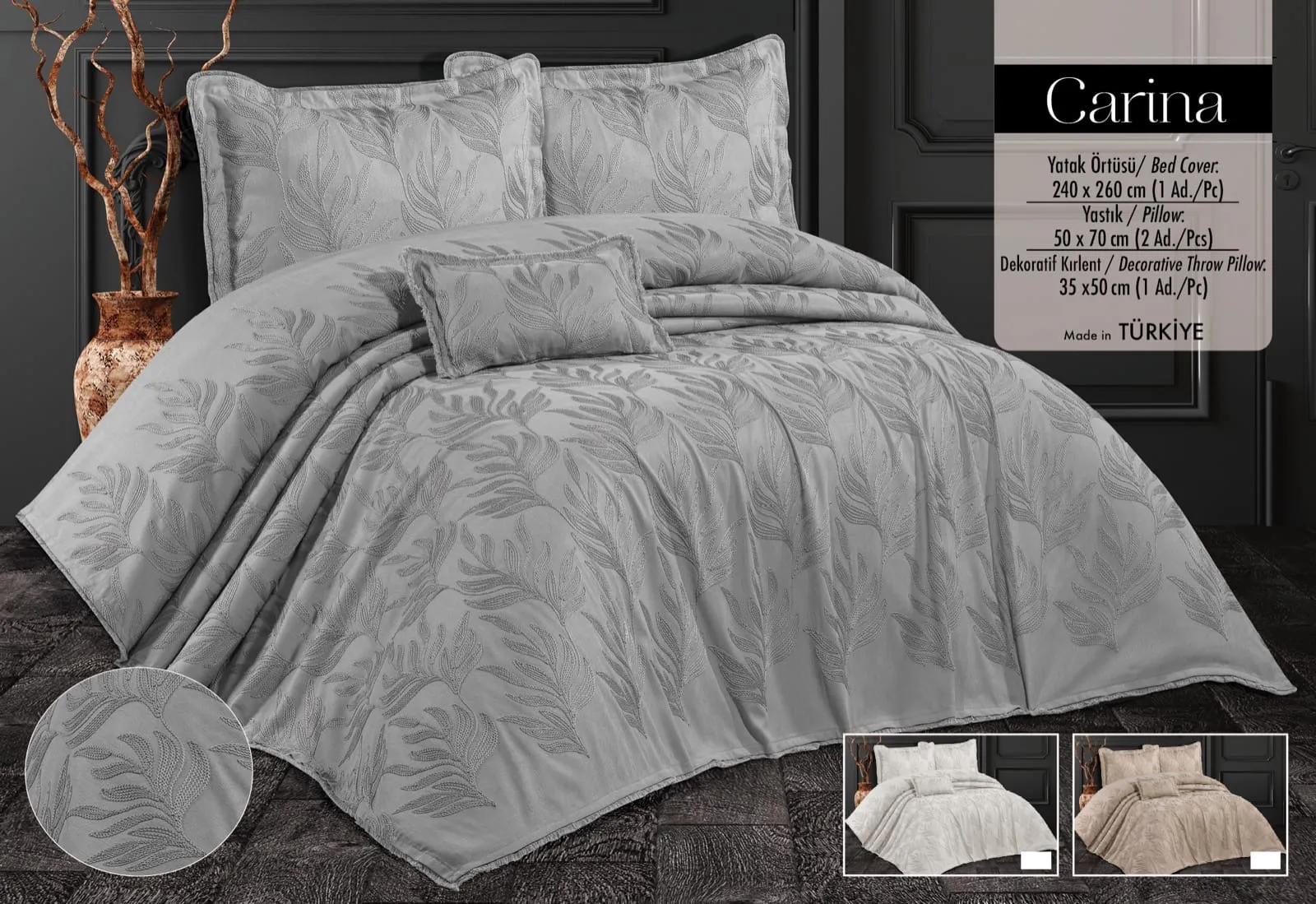 Покривало з бахромою Carina 240 × 260 см (євро) Сірий від Kayra