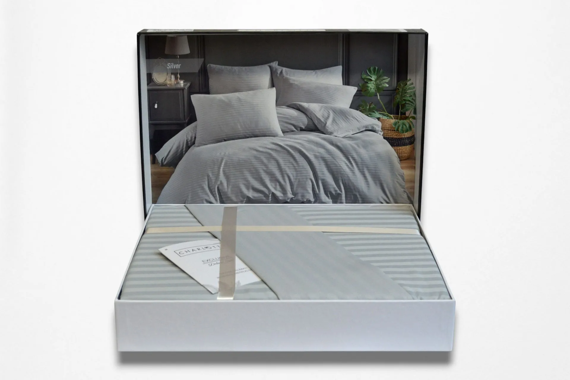 Постільна білизна Stripe Satin 200 × 220 см (євро) Silver від Charlotte - Зображення 4
