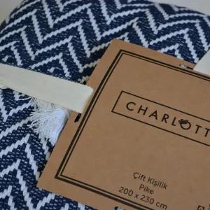Alternative view of Плед бавовняний Charlotte Зігзаг 200 × 230 см Темно-синій від Ugurlu
