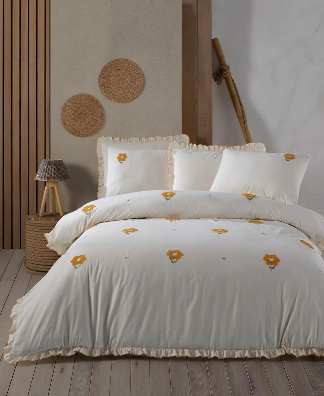 Постільна білизна Stonewashed 200 × 220 см (євро) Florita Yellow від Saheser