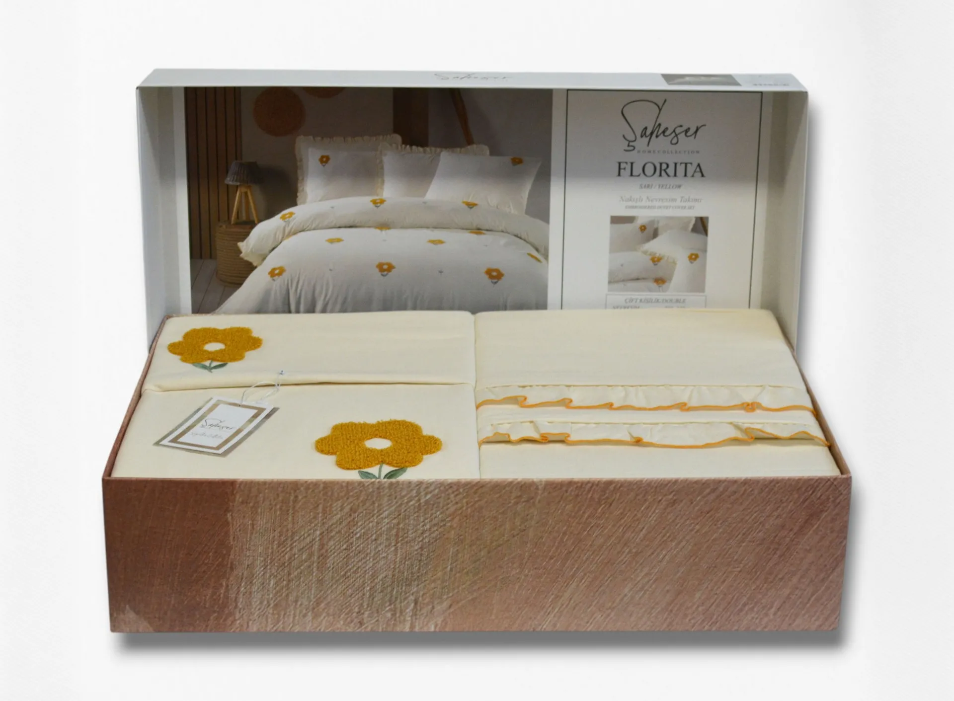 Постільна білизна Stonewashed 200 × 220 см (євро) Florita Yellow від Saheser - Зображення 4