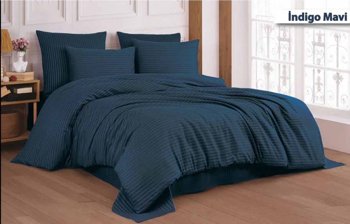 Постільна білизна Stripe Satin 160 × 220 см Indigo Mavi від Cotton Shine