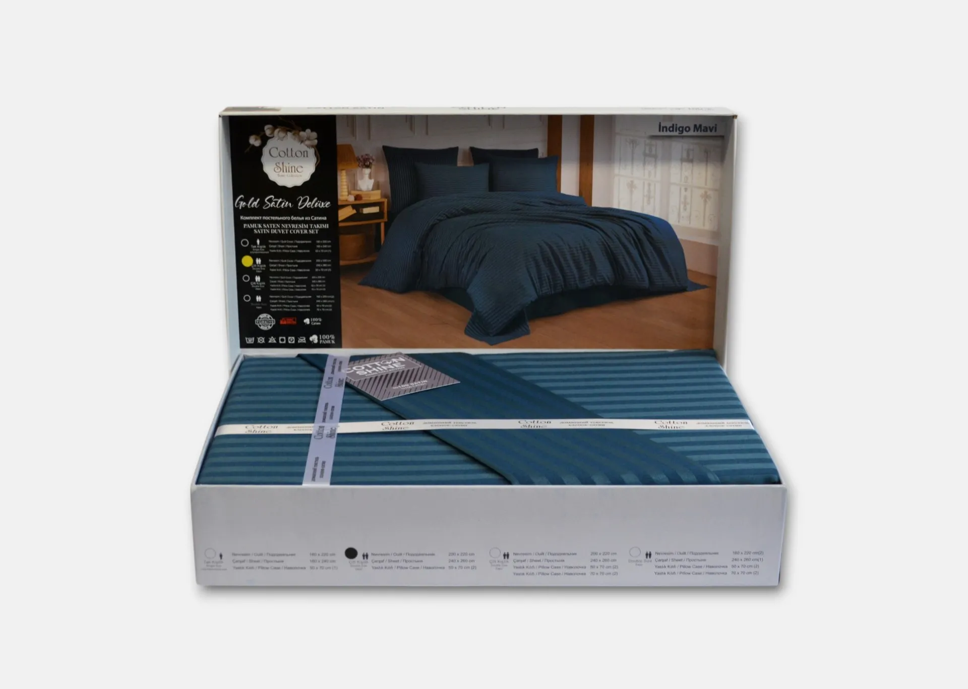 Постільна білизна Stripe Satin 160 × 220 см Indigo Mavi від Cotton Shine - Зображення 3