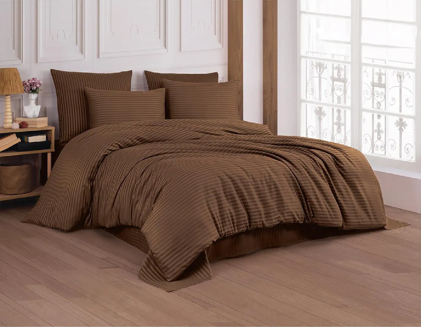 Постільна білизна Stripe Satin 160 × 220 см Kahve від Cotton Shine