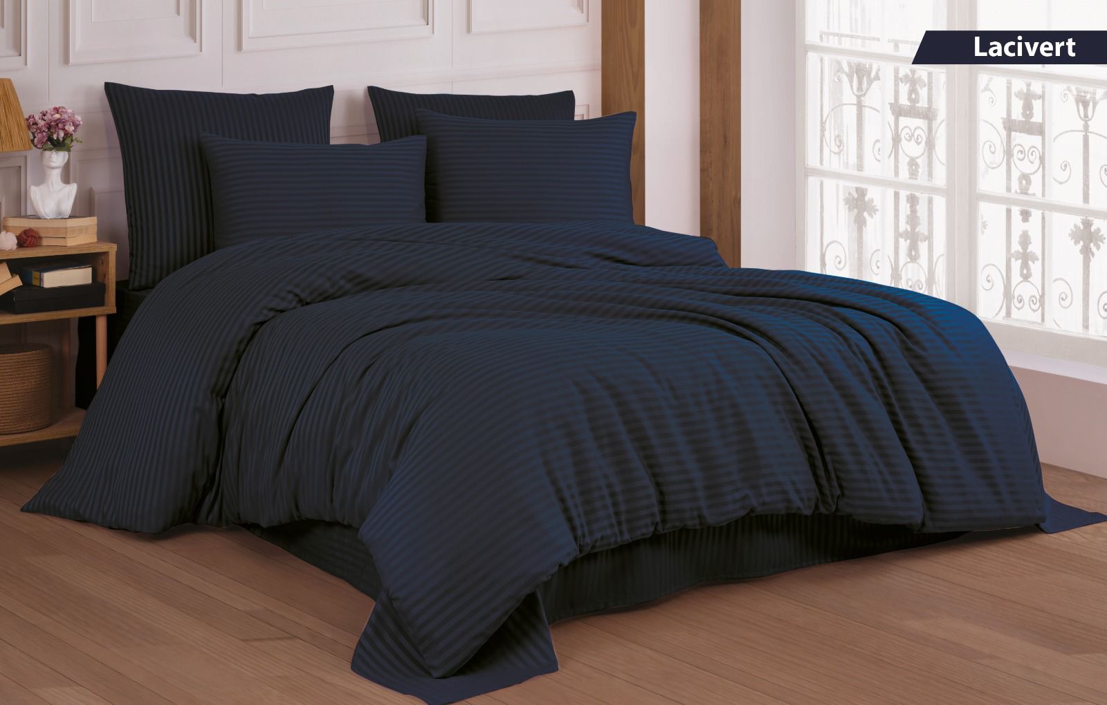 Постільна білизна Stripe Satin 160 × 220 см Lacivert від Cotton Shine - Зображення 2
