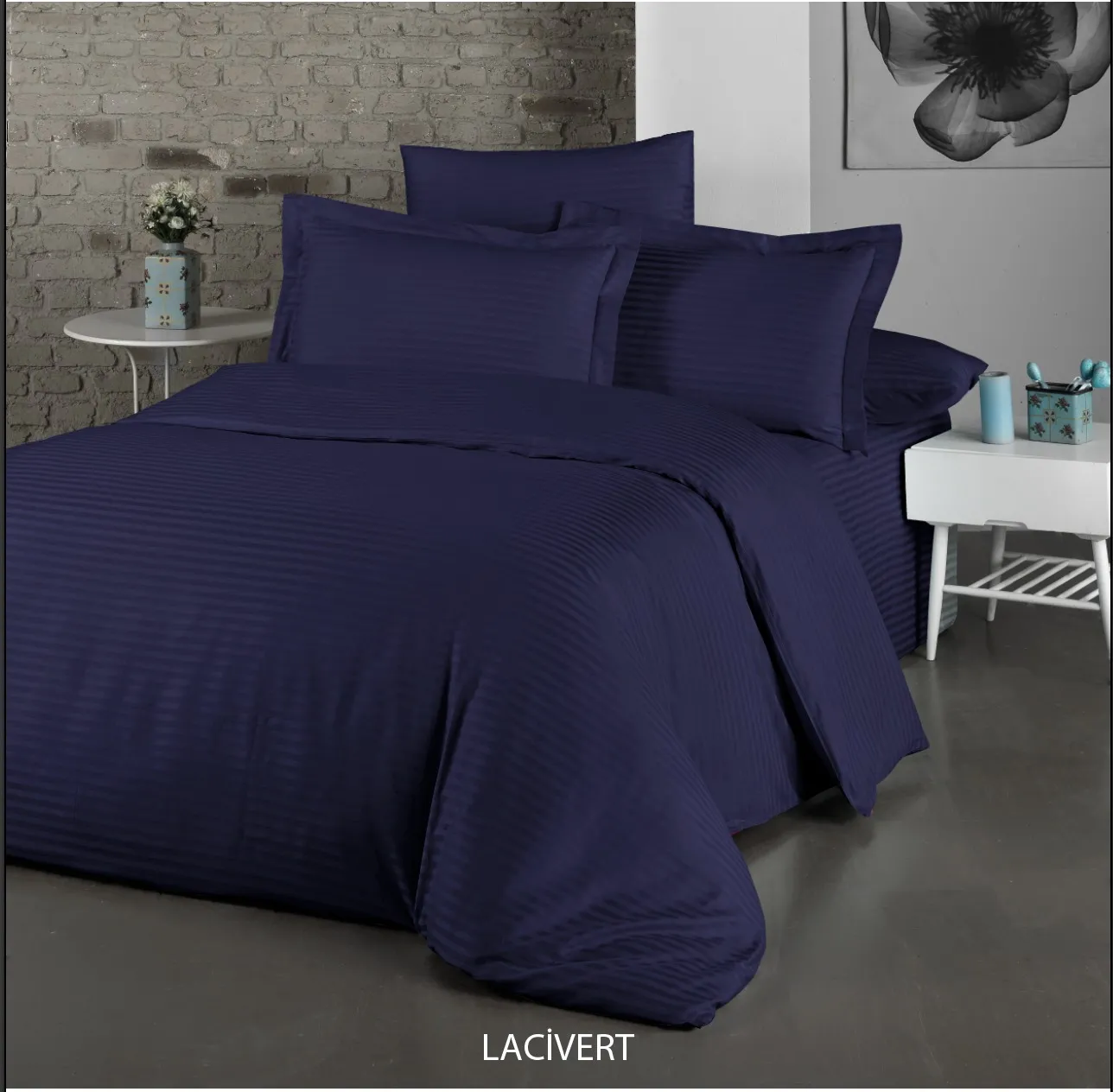 Постільна білизна Stripe Satin 160 × 220 см Lacivert від Cotton Shine