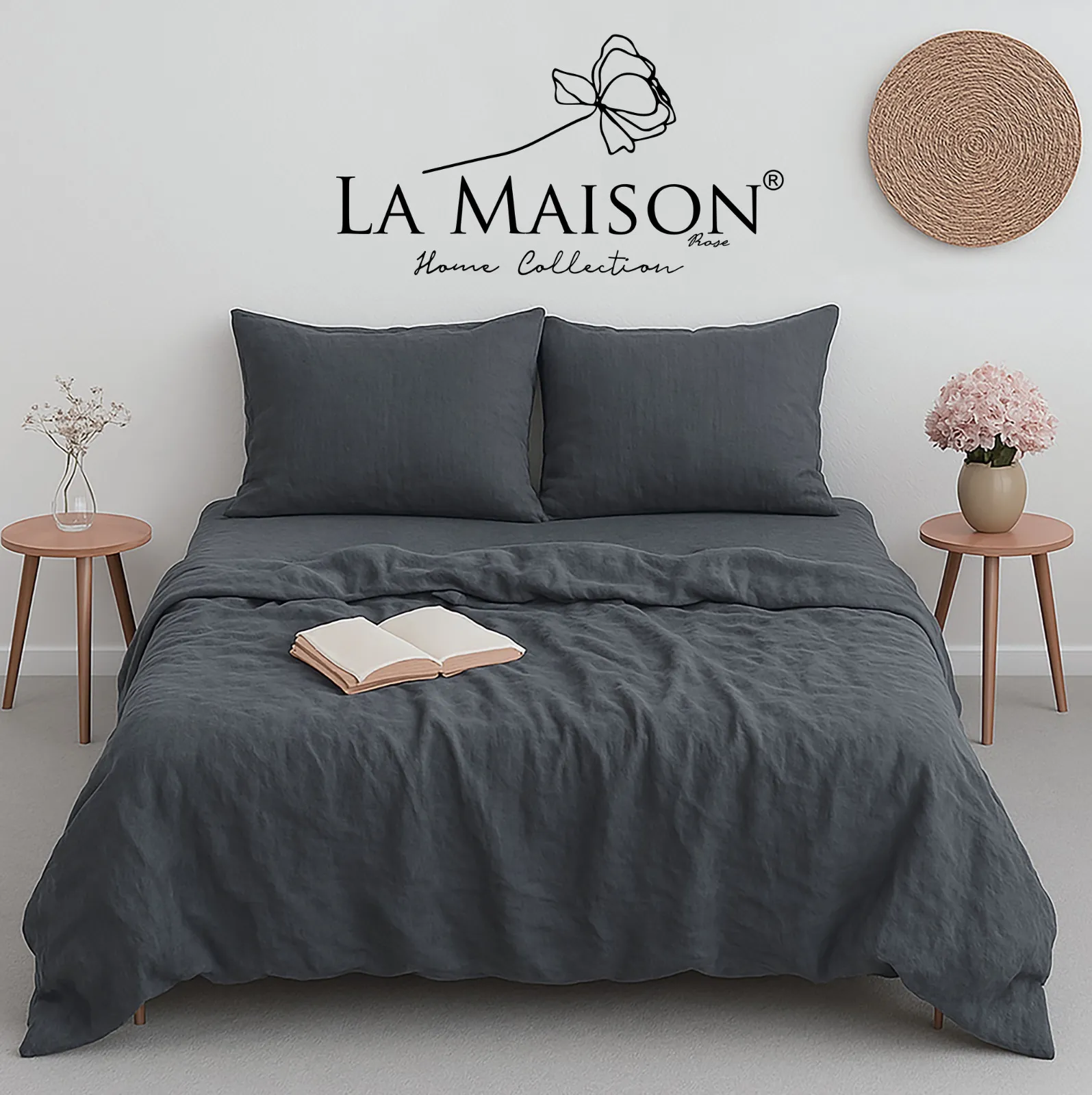 Постільна білизна Stonewashed 200 × 220 см (євро) Mariella Charcoal від La Maison