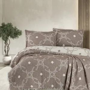 Муслінове покривало з наволочками Blooming. Montela 240 × 260 см (євро) Коричневий від First Choice