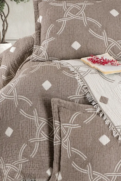 Муслінове покривало з наволочками Blooming. Montela 240 × 260 см (євро) Коричневий від First Choice - Зображення 2
