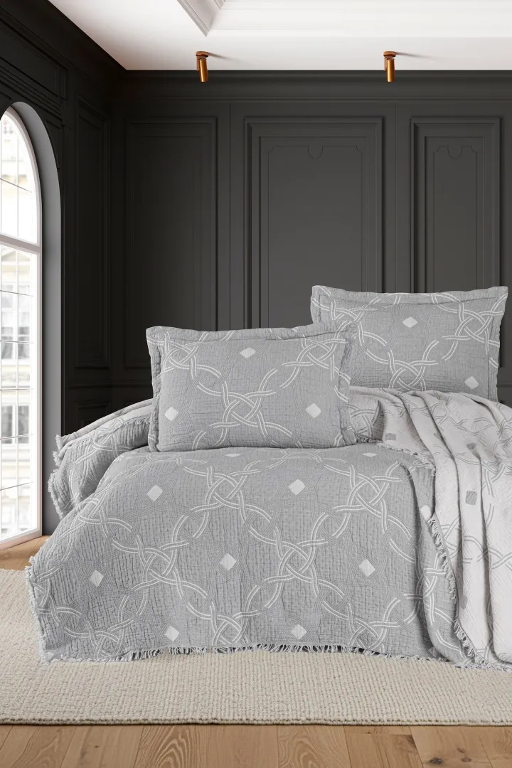 Муслінове покривало з наволочками Blooming. Montela 240 × 260 см (євро) Сірий від First Choice