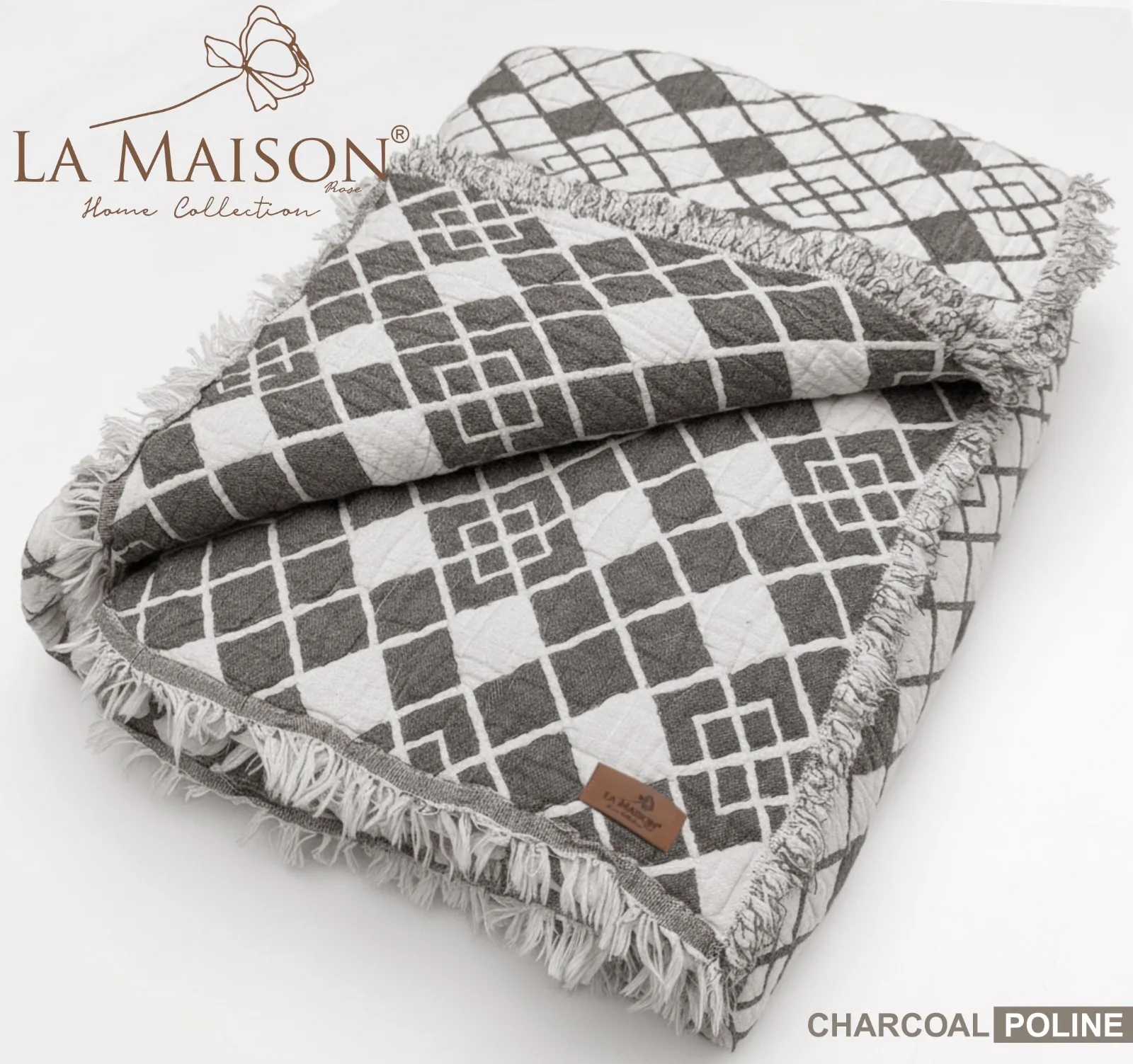 Муслінове покривало Poline Charcoal 220 × 240 см (євро) Антрацит від La Maison