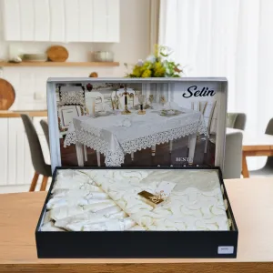 Alternative view of Велюрова скатертина з ранером Beste Set 160 × 220 см, кремова +8 серветок від Selin