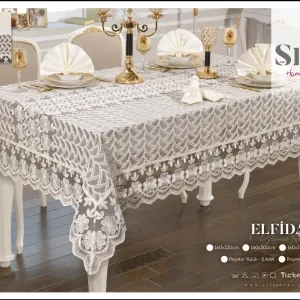 Скатертина Elfida Set з вишивкою 160 × 350 см, кремова +12 серветок від Selin