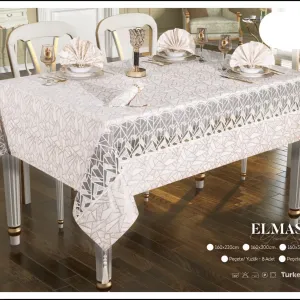 Скатертина Elmas Set 160 × 350 см, кремова +12 серветок від Selin