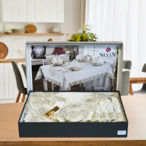 Alternative view of Лляна скатертина з ранером Nehir Set 160 × 350 см, кремова +12 серветок від Selin
