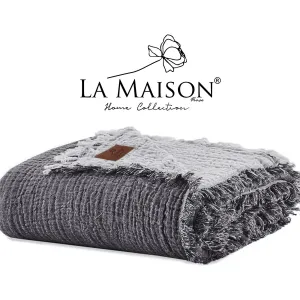 Муслінове покривало Selin 230 × 240 см Антрацит, Кремовий від La Maison