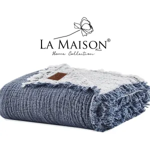 Муслінове покривало Selin 230 × 240 см Синій, Кремовий від La Maison