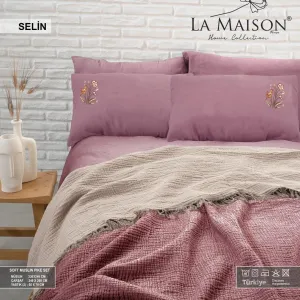 Комплект постільної білизни з пледом Selin Gul 230 × 240 см Бежевий від La Maison