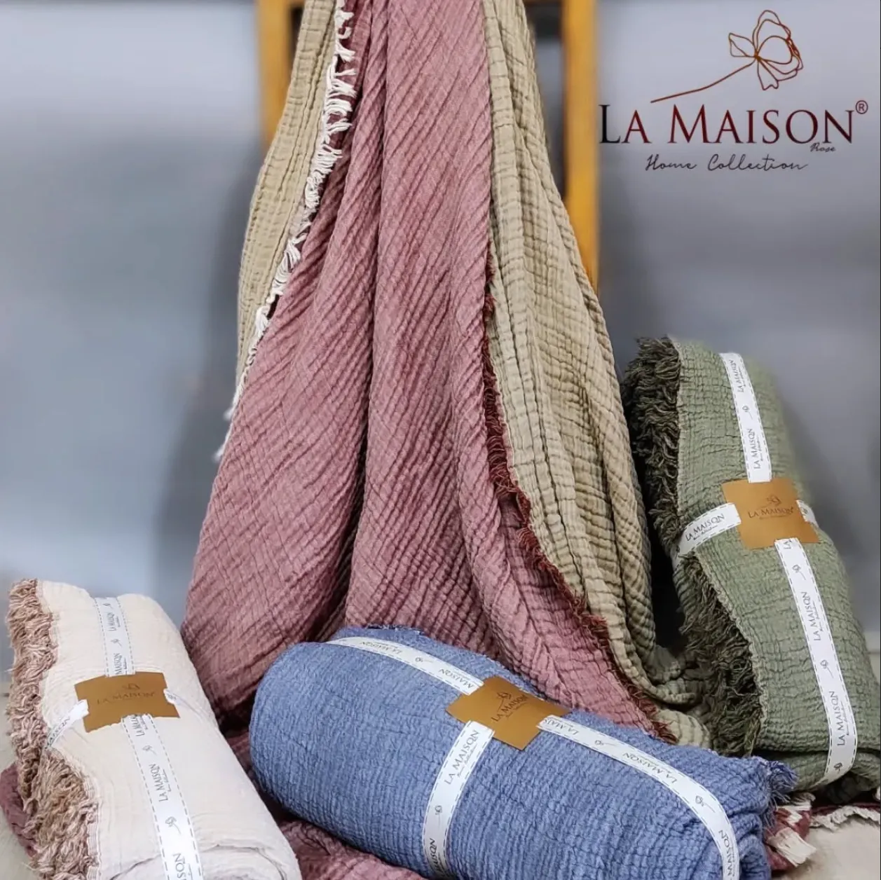 Муслінове покривало Selin 230 × 240 см Антрацит, Кремовий від La Maison - Зображення 6