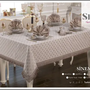 Скатертина Sinem Set 160 × 350 см, бежева +12 серветок від Selin