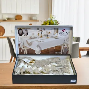Alternative view of Лляна скатертина з ранером Zumre Set 160 × 350 см, кремова +12 серветок від Selin