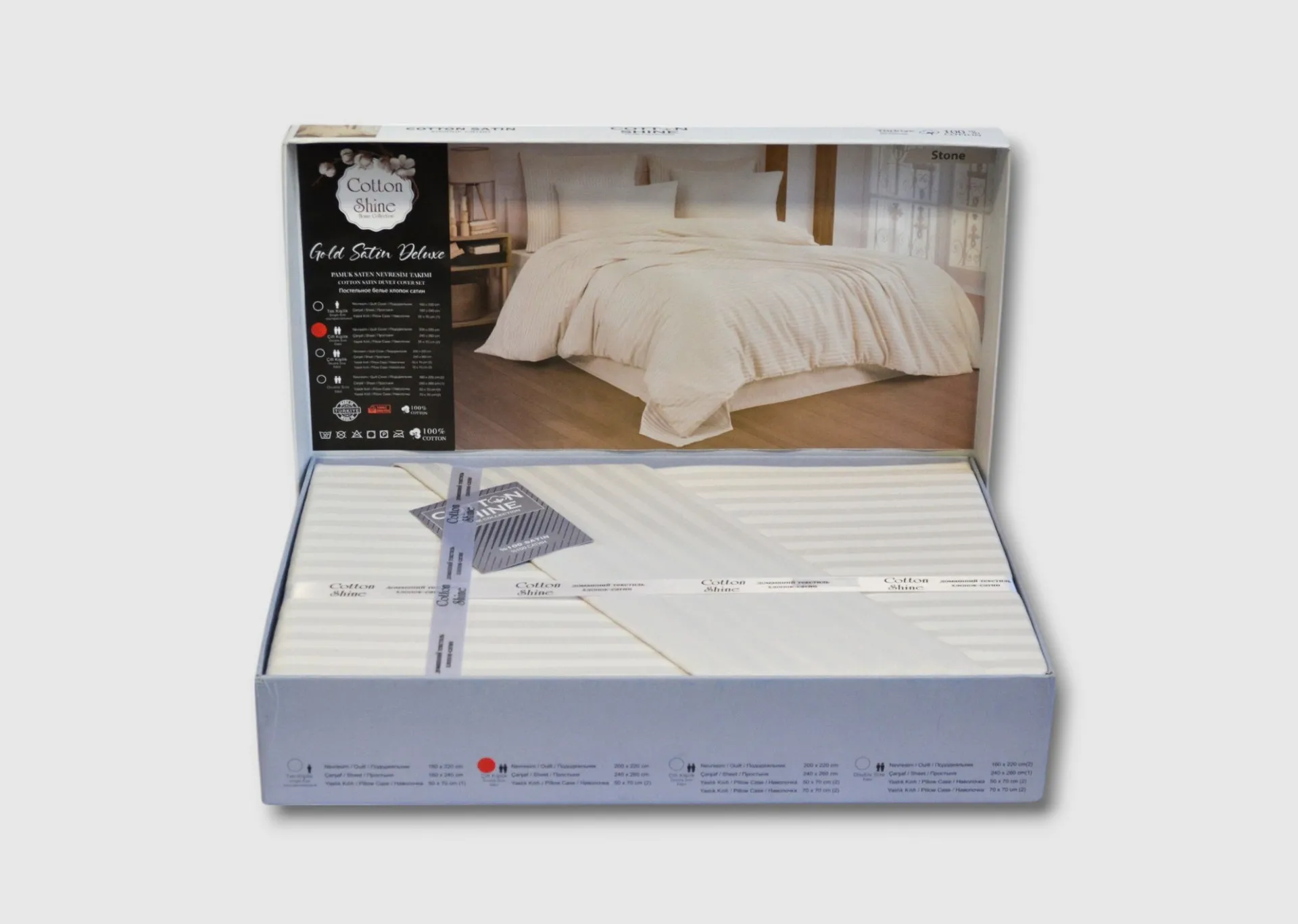 Постільна білизна Stripe Satin 200 × 220 см (євро) Stone від Cotton Shine - Зображення 3