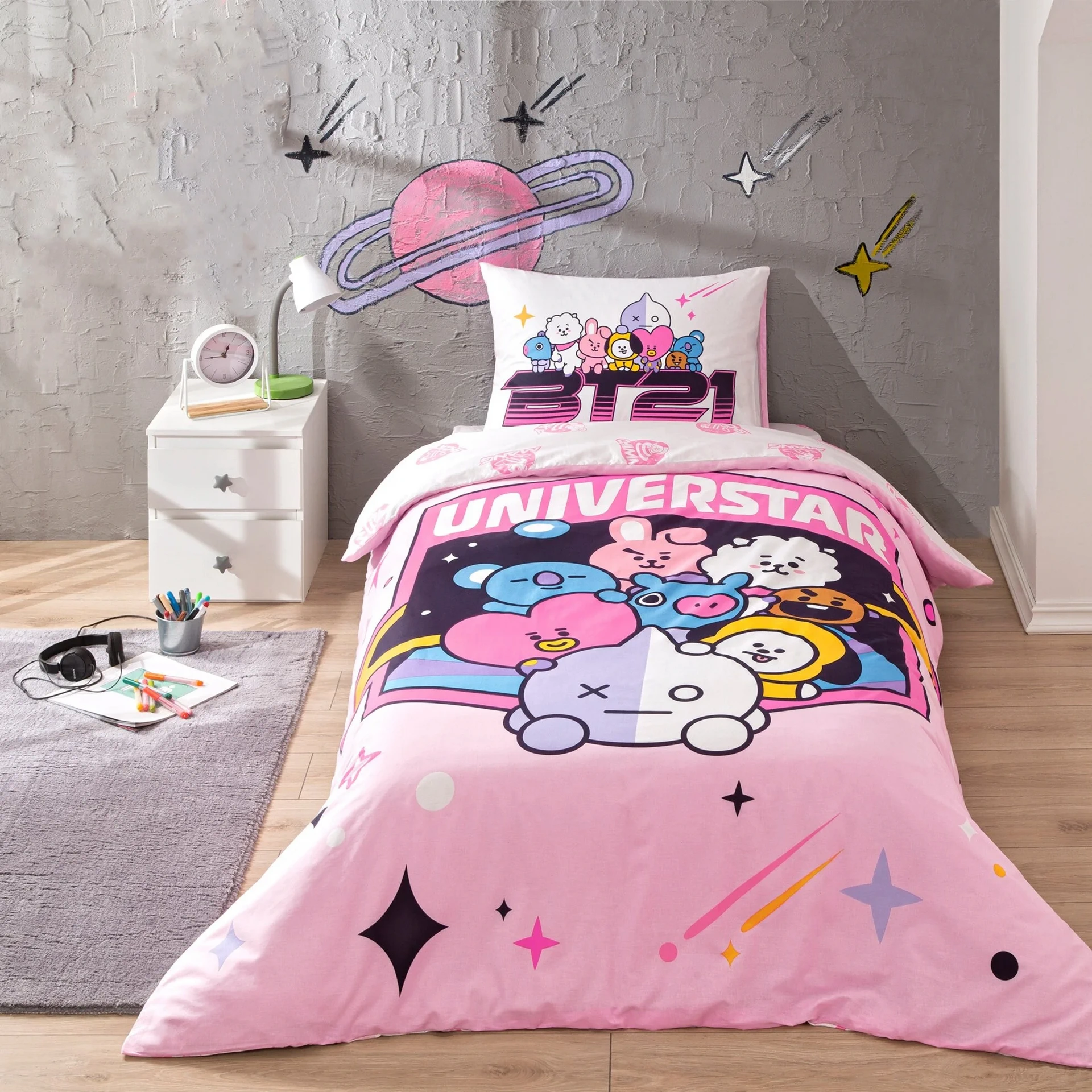 Постільна білизна Disney 160 × 220 см (полуторний) BT21 Universtar від TAC