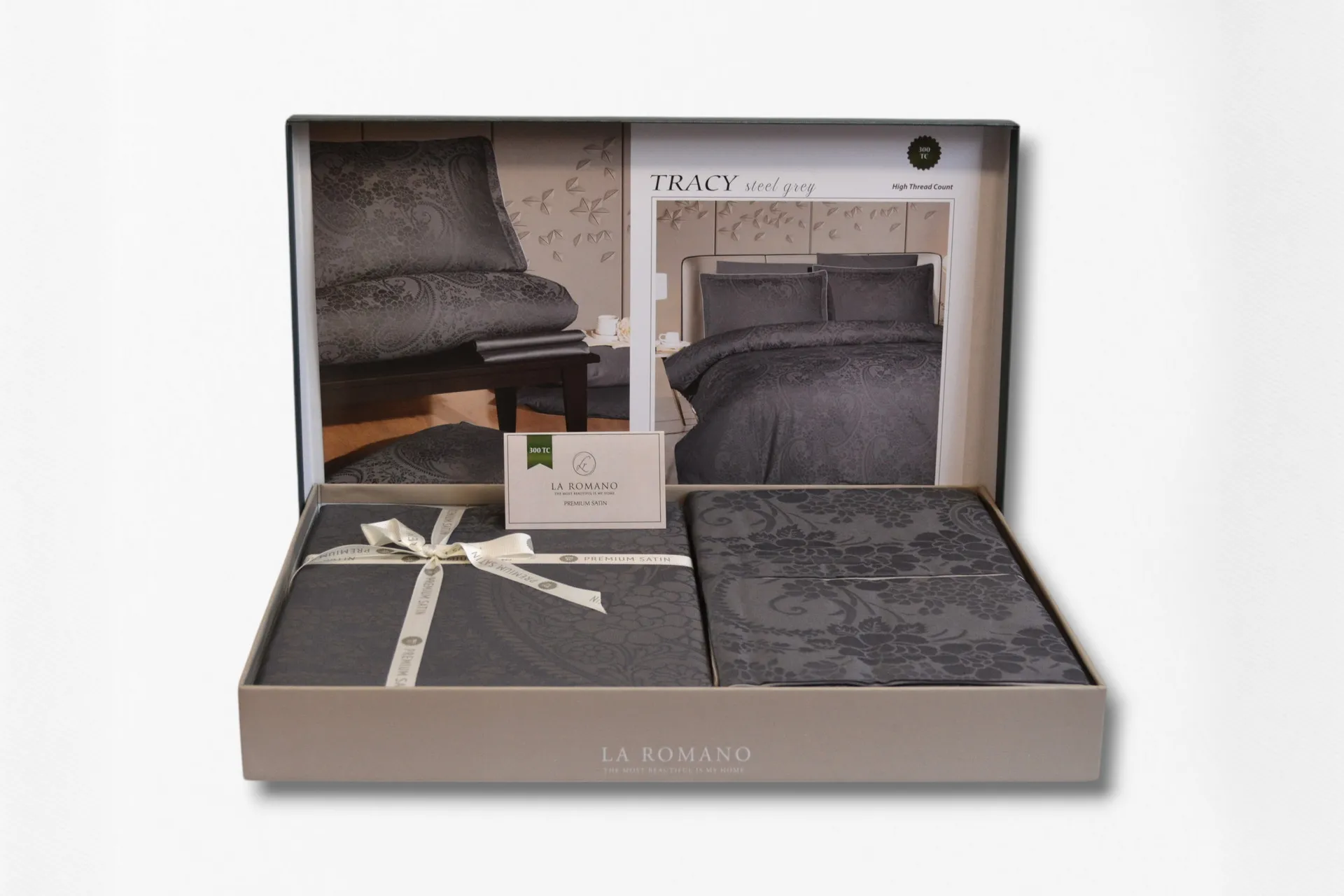 Постільна білизна Premium Satin 200 × 220 см (євро) Tracy Steel Grey від La Romano - Зображення 6