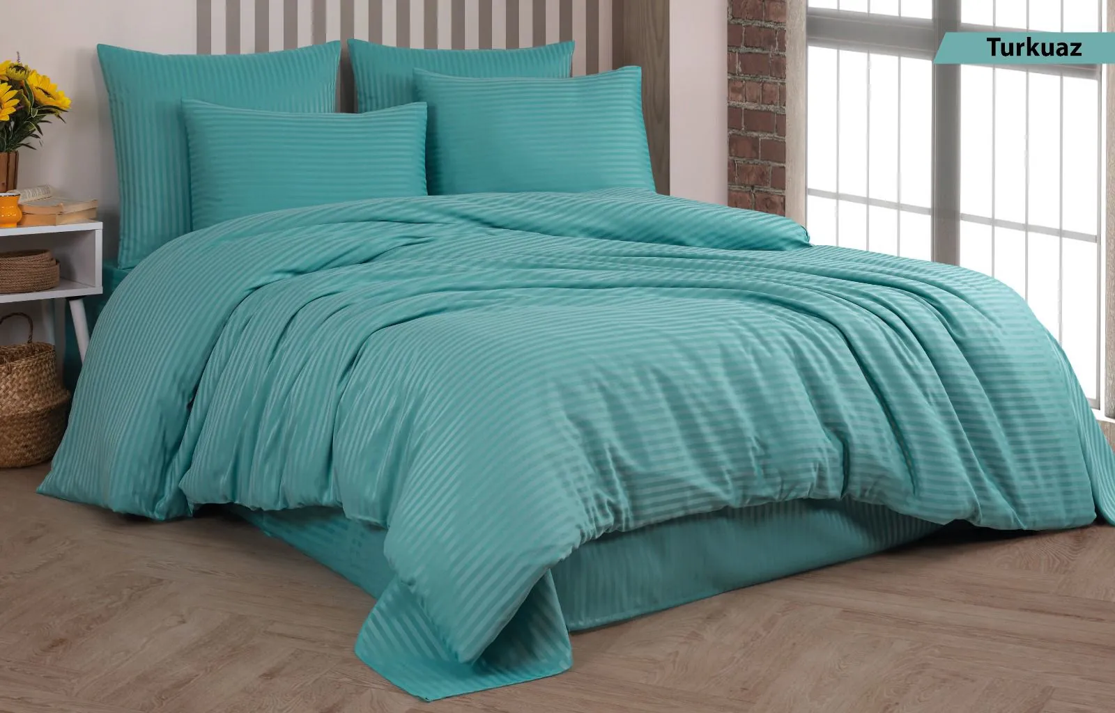 Постільна білизна Stripe Satin 160 × 220 см Turkuaz від Cotton Shine