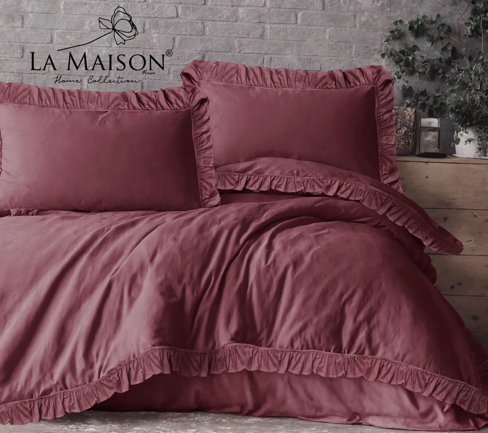 Постільна білизна Stonewashed 200 × 220 см (євро) Weens Cherry від La Maison