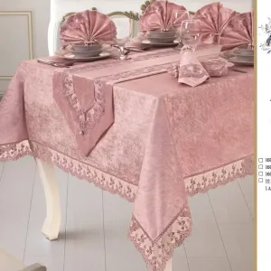 Велюрова скатертина з ранером Aylin Set 160 × 300 см +12 серветок від Selin