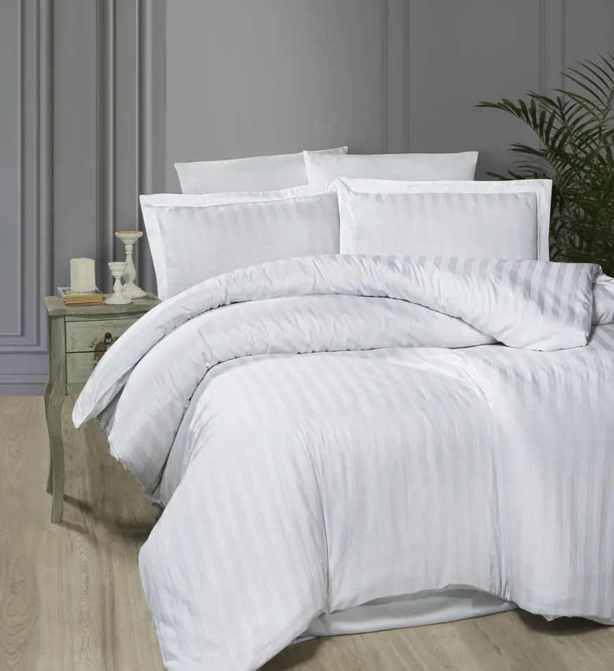 Постільна білизна Cotton Satin 200 × 220 см (євро) Broad Line White від First Choice
