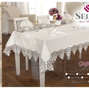 Лляна скатертина з ранером Cagla Set 160 × 350 см +12 серветок від Selin