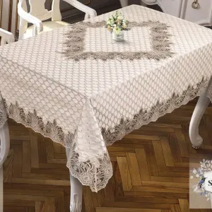 Скатертина жакардова Dilan 160 × 220 см, кремова від Selin