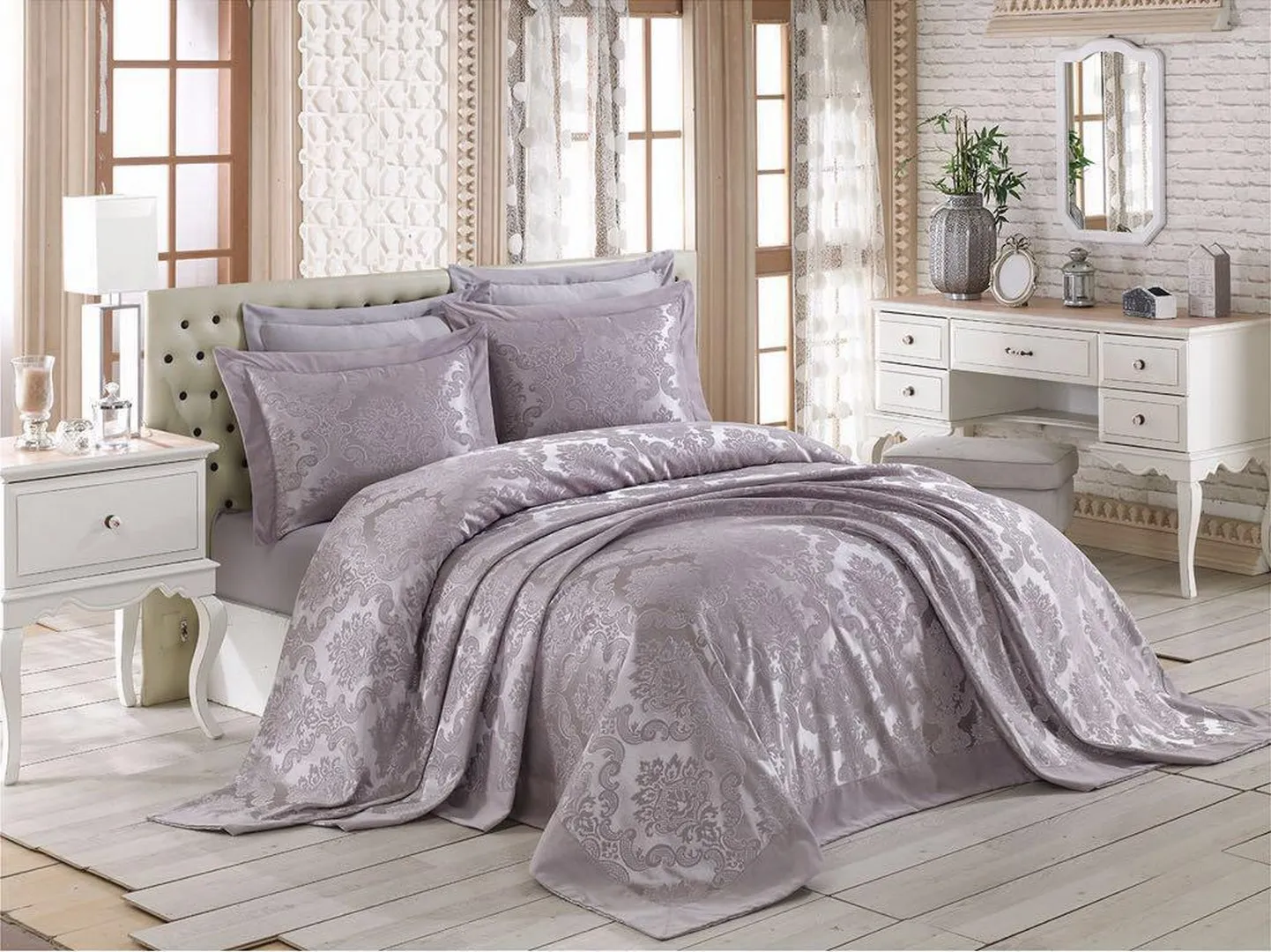 Покривало з наволочками Ezgi 240 × 260 см (євро) Сірий від Gardine's