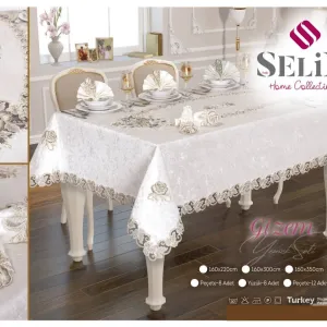 Велюрова скатертина Gizem Set 160×300+12 серветок від Selin