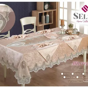Велюрова скатертина з ранером Hurrem Set 160 × 300 см +12 серветок від Selin