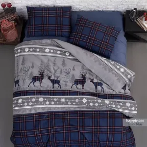 Комплект постільної білизни Flanel 200 × 220 см (євро) Happiness Navy Blue від First Choice