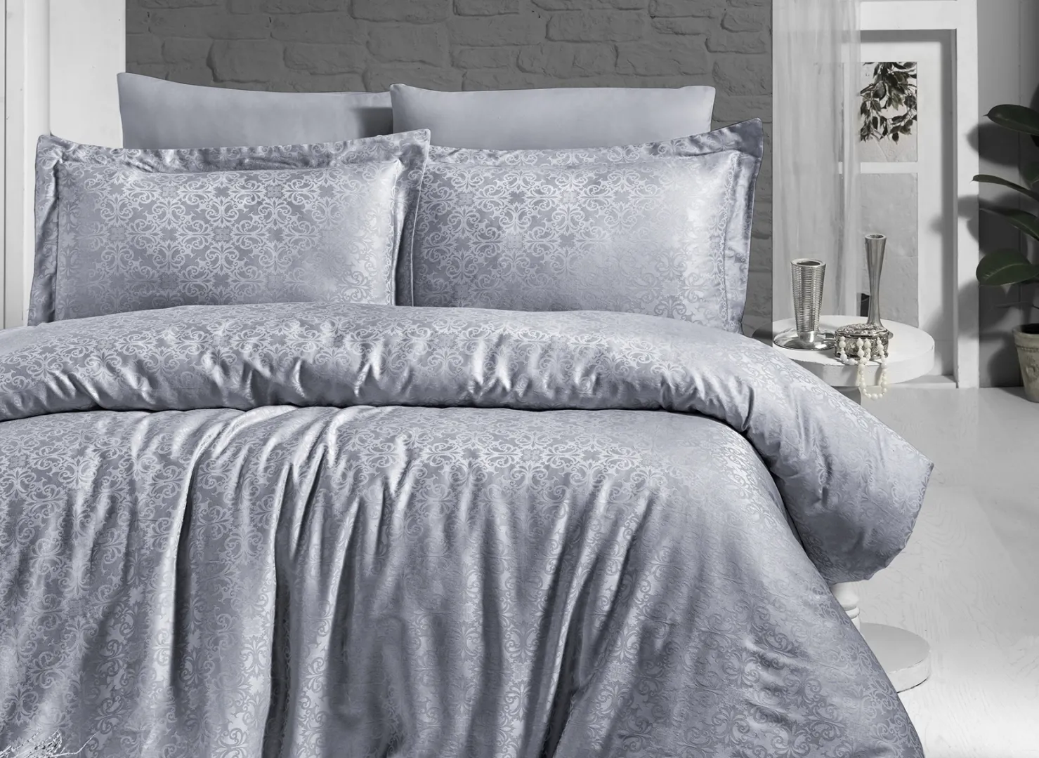 Постільна білизна Jacquard Satin 200 × 220 см (євро) Lamone Grey від First Choice