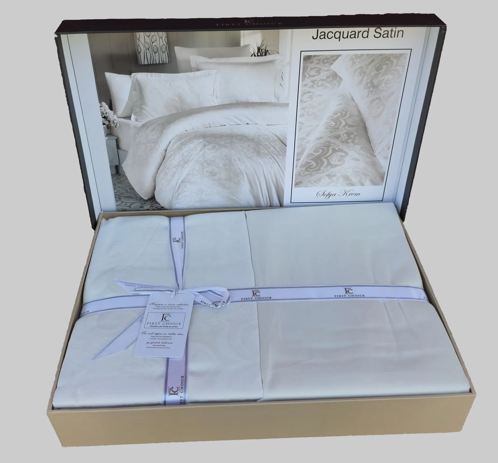 Постільна білизна Jacquard Satin 200 × 220 см (євро) Sofya Cream від First Choice - Зображення 2