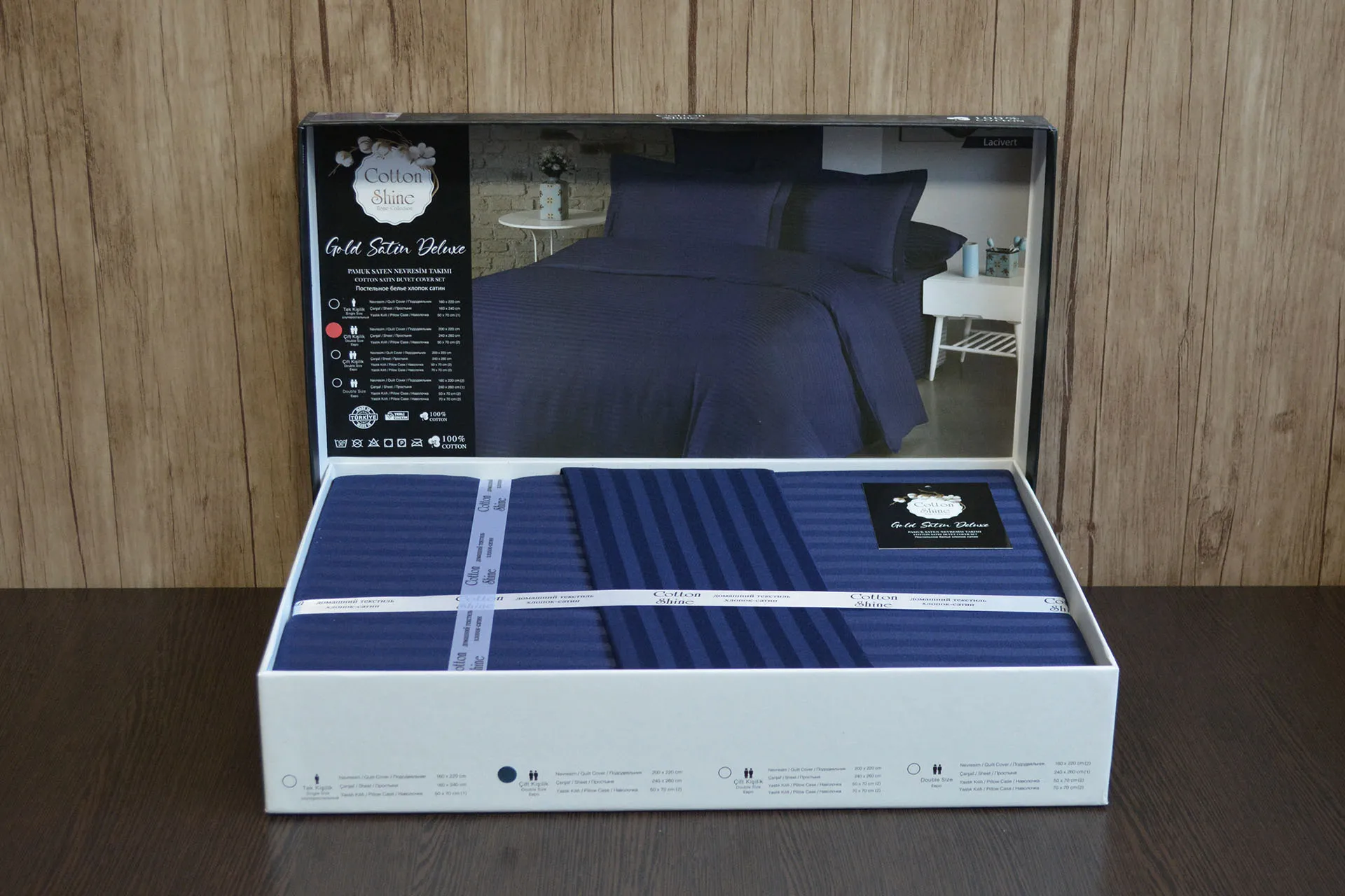 Постільна білизна Stripe Satin 160 × 220 см Lacivert від Cotton Shine - Зображення 4