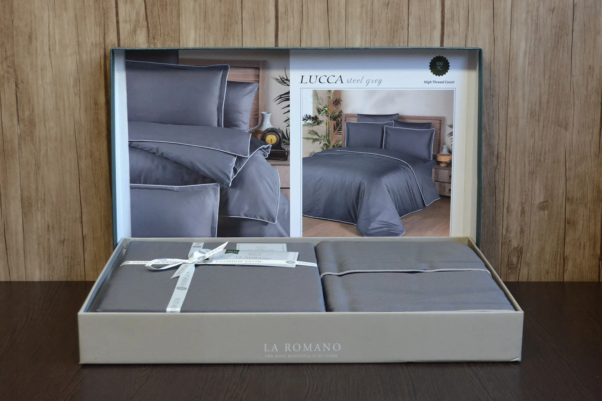 Постільна білизна Premium Satin 200 × 220 см (євро) Lucca Grey від La Romano - Зображення 3