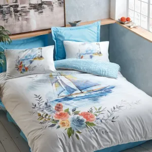 Комплект постільної білизни Maritime 160 × 220 см (полуторний) Morgan Mavi від Cotton Box
