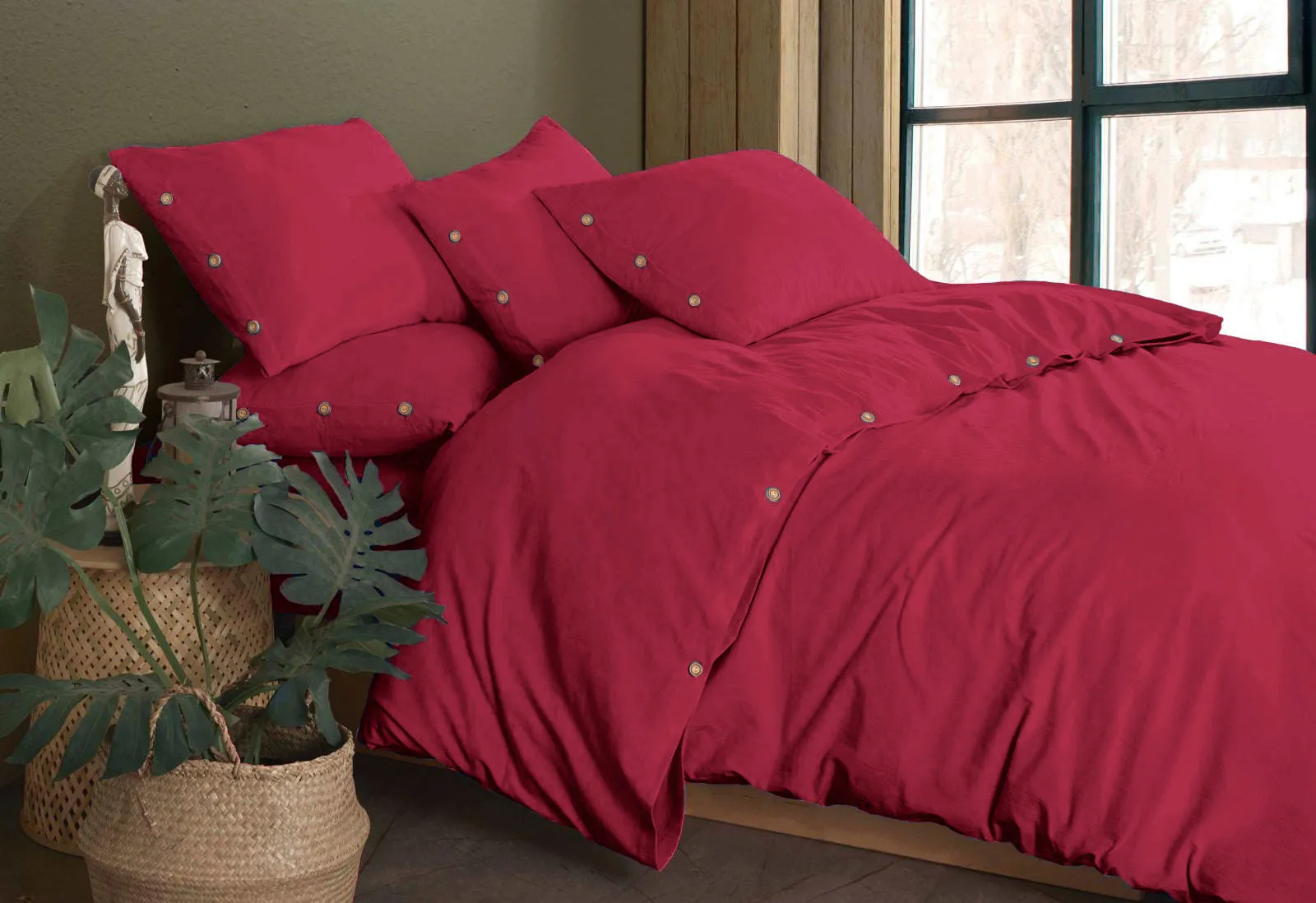Постільна білизна Stonewashed 200 × 220 см (євро) Red (перероблена бавовна) від Golden Colors