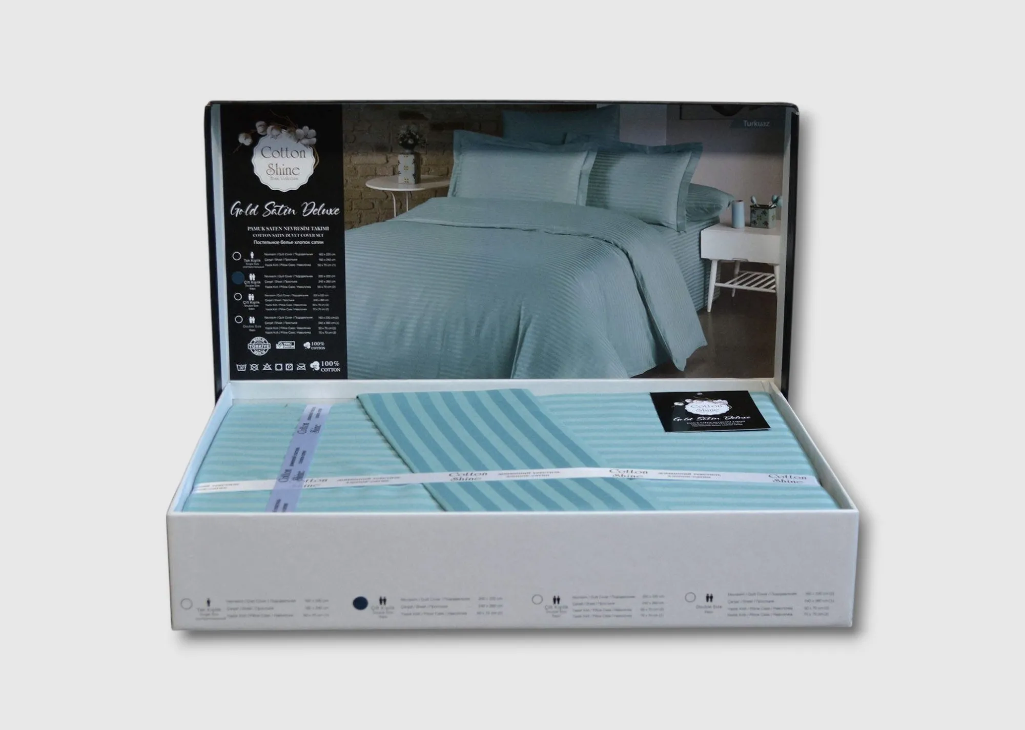 Постільна білизна Stripe Satin 160 × 220 см Turkuaz від Cotton Shine - Зображення 2