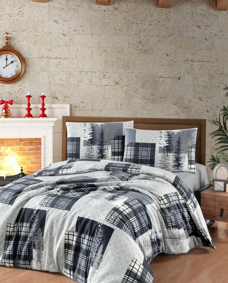 Комплект постільної білизни Flanel 200 × 220 см (євро) Winter Grey від First Choice